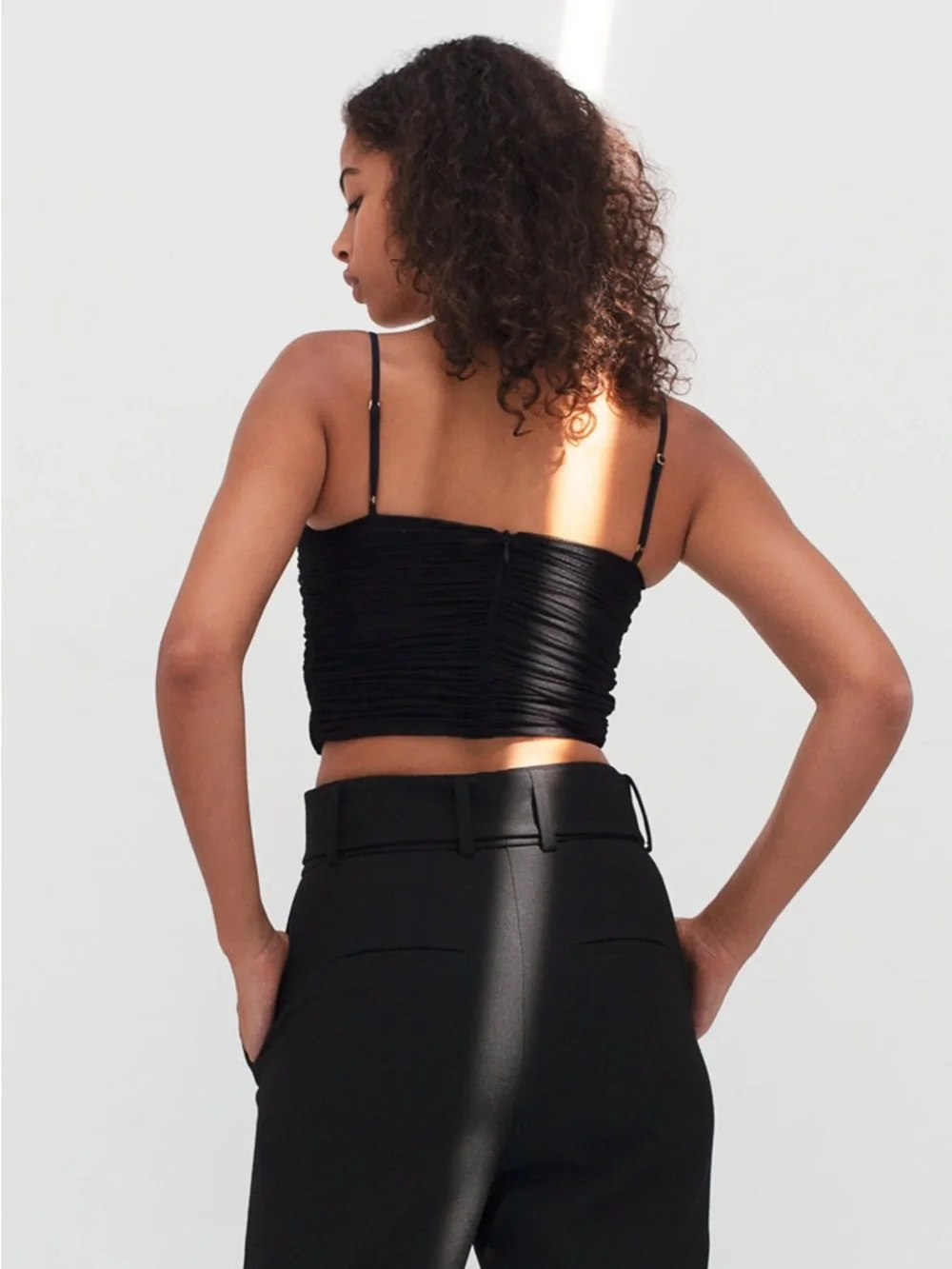 Aritzia Babaton Luxor Ruched Mesh Crop Top Black Size XS Sheer Party - Picture 12 of 14